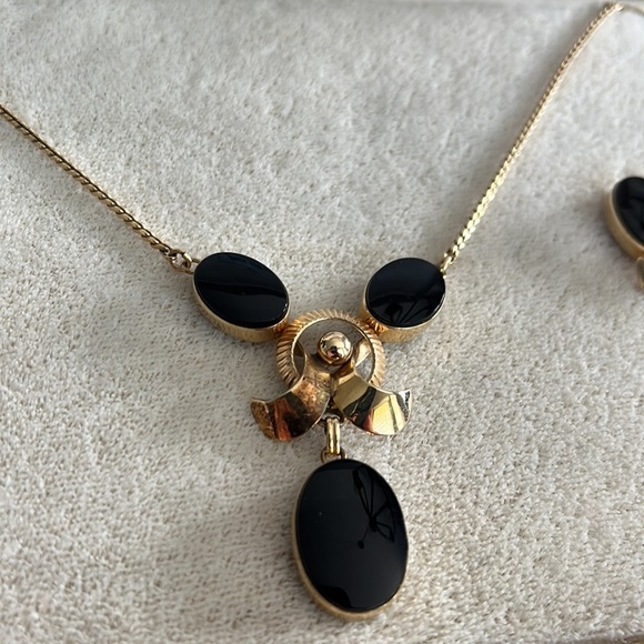 Vintage Van Dell 1/20 12K Gold Filled Black Opal Necklace and Earrings - Picture 15 of 15